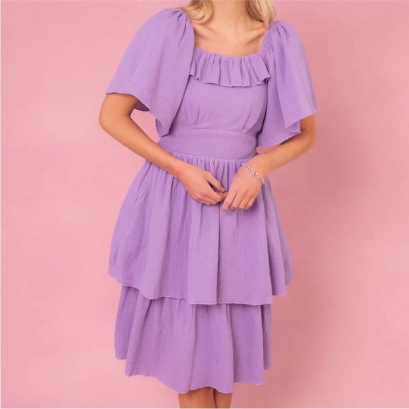 Ivy City Co. || Iris Tiered Ruffle Smocked Dress Lavender Purple XL - Picture 2 of 11